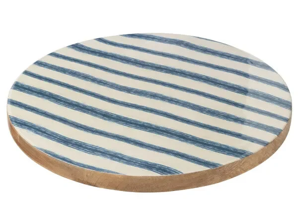 Vassoio Girevole Rotondo Righe Legno Di Mango Blu/Bianco (diam.45,5x5cm)