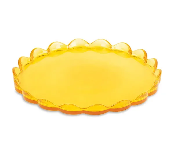 VASSOIO ROTONDO CON BORDO IN VETRO GIALLO (d.25cm)