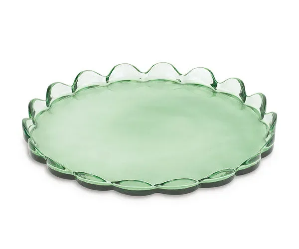 VASSOIO ROTONDO CON BORDO IN VETRO VERDE (d.25cm) In saldo