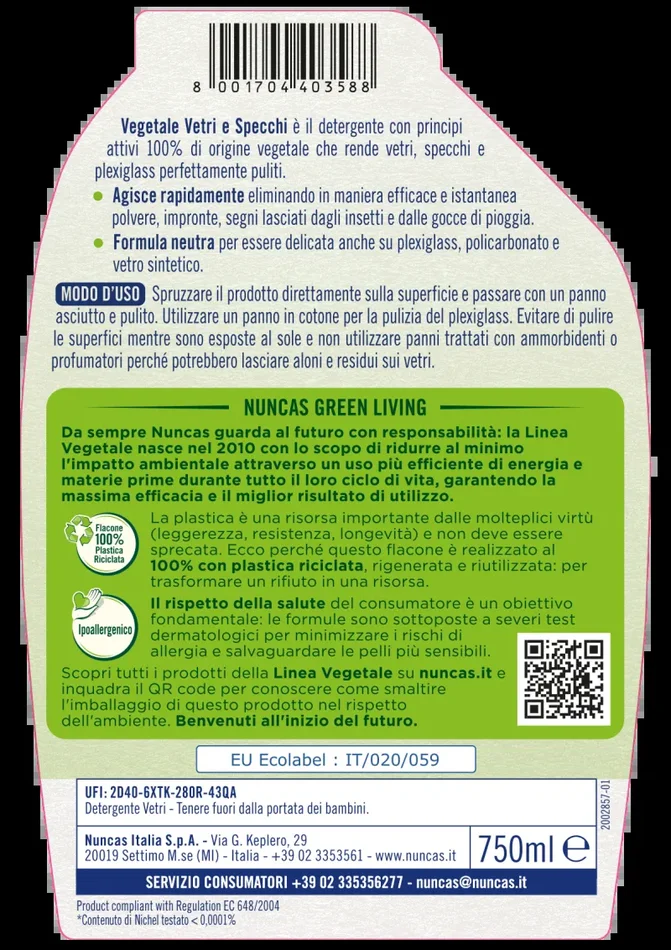 Vegetale Detergente Specifico Vetri e Specchi – 750ml - immagine 3