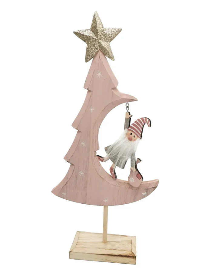 Vimin Box Babbo Appeso Albero di Natale 18 x 6 Cm H 40 Cm Legno Rosa Grigio