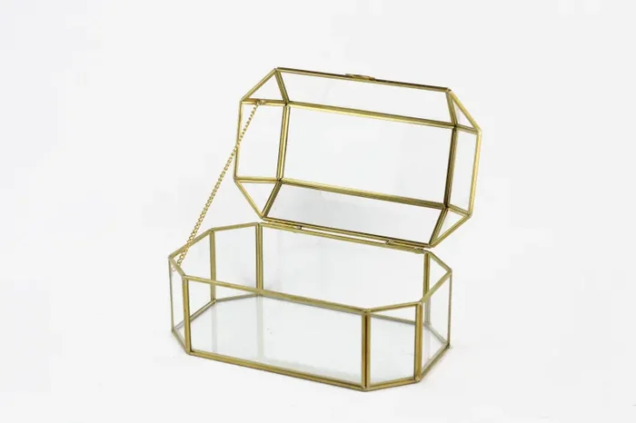 Vimin Box Cofanetto Ovale Vetro Metallo 21,6 x 13 Cm H 10 Cm Oro