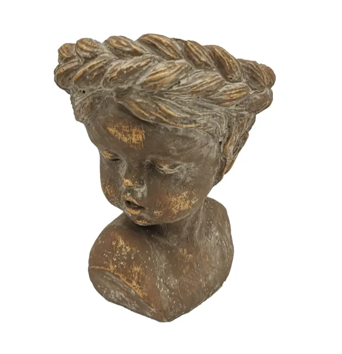 Vimin Box Testa Bambina con Treccia H 31,5 Cm D 22 Cm Terra Oro