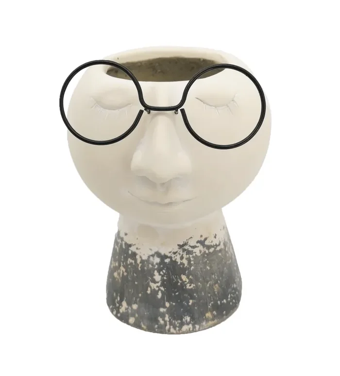 Vimin Box Testa Portafiori con Occhiali H 20 Cm L 17,5 cm L 15 Cm Beige