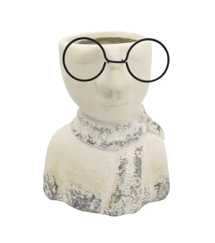 Vimin Box Testa Portafiori con Occhiali H 24 Cm L 18,5 cm L 13,5 Cm Beige