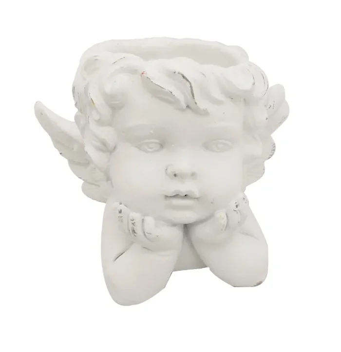 Vimin Box Vaso Angelo con Viso tra le Mani e Ali in H 24 Cm L 28 Cm L 15,5 Cm Bianco