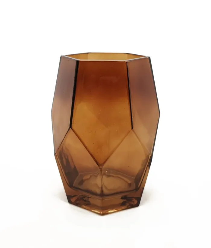Vimin Box Vaso Vetro Scuro Esagonale H 21 Cm L 11 Cm L 15 Cm Ambra
