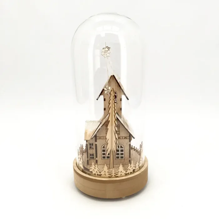 Vimin Box Villaggio Natale in Campana Vetro con Led e Musica D 15,5 Cm H 34 Cm