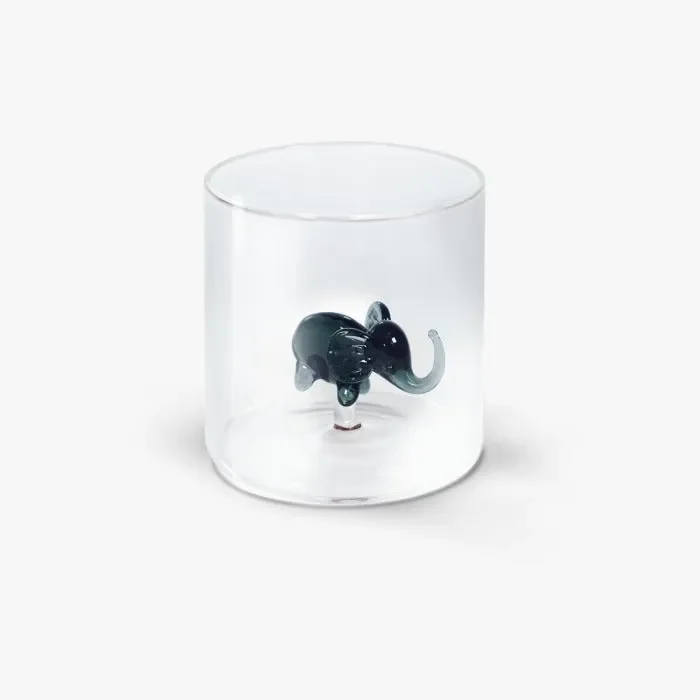 WD LifeStyle Bicchiere Vetro Borosilicato Cc 250 ml Decoro Elefante