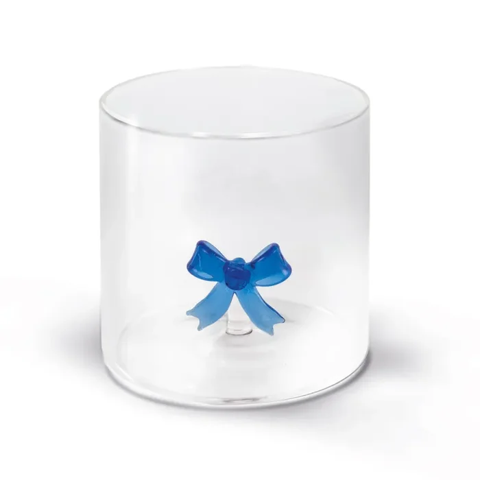 WD LifeStyle Bicchiere Vetro Borosilicato Cc 250 ml Decoro Fiocco Blu Fornitura