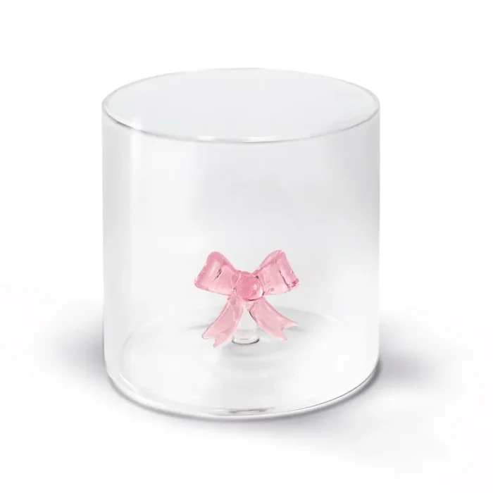 WD LifeStyle Bicchiere Vetro Borosilicato Cc 250 ml Decoro Fiocco Rosa