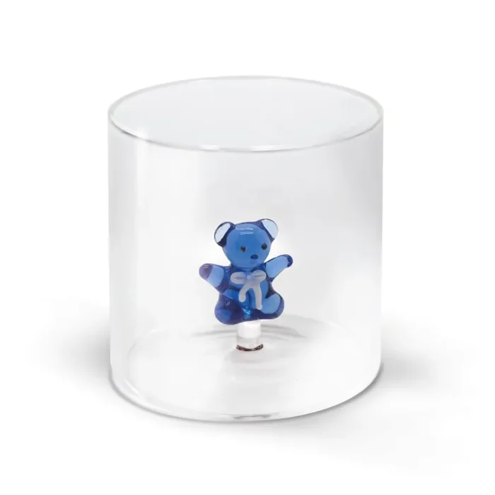 WD LifeStyle Bicchiere Vetro Borosilicato Cc 250 ml Decoro Orsetto Azzurro