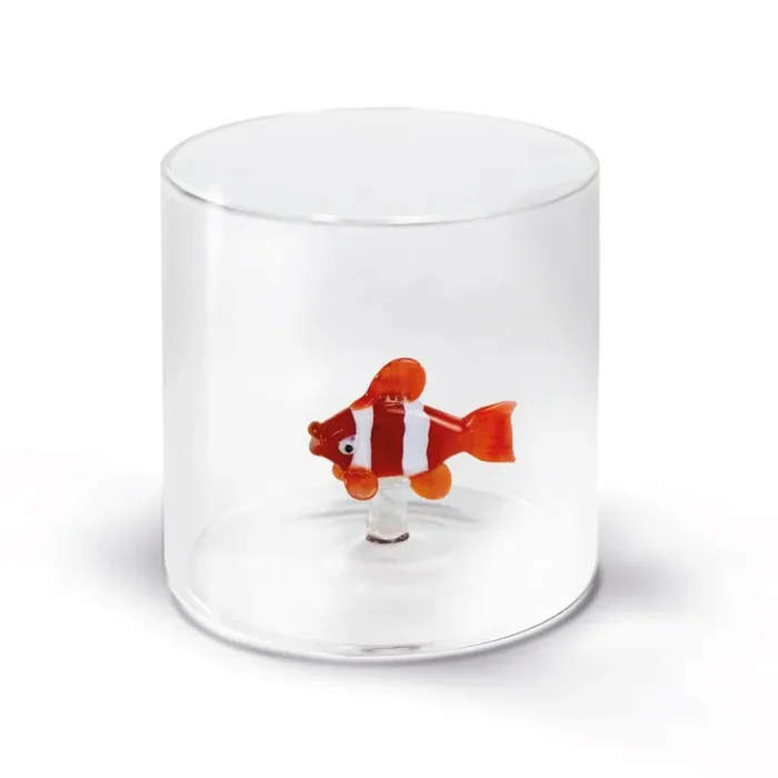 WD LifeStyle Bicchiere Vetro Borosilicato Cc 250 ml Decoro Pesce Pagliaccio