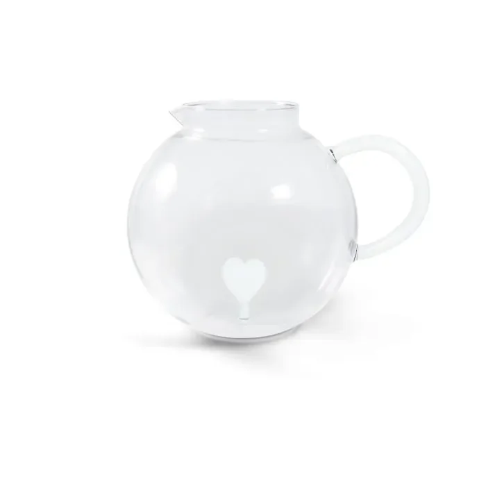 WD LifeStyle Brocca Vetro Borosilicato Cc 1,7 Lt Decoro Cuore Bianco