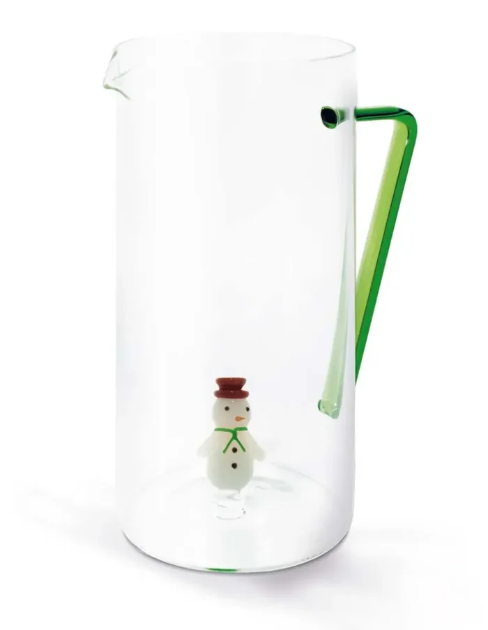 WD LifeStyle Caraffa Vetro Borosilicato Cc 1,2 Lt Decoro Pupazzo di Neve Natale