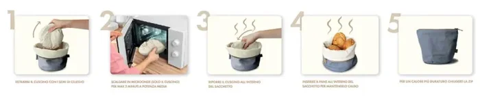 WD LifeStyle Sacchetto Pane Riscaldabile Cotone Gessatto Grigio - immagine 3