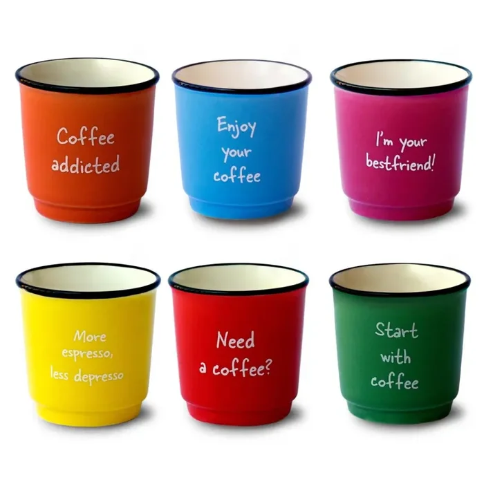 WD LifeStyle Set 6 Tazzine Caffè Ceramica 100 Ml con Aforismi Multicolor