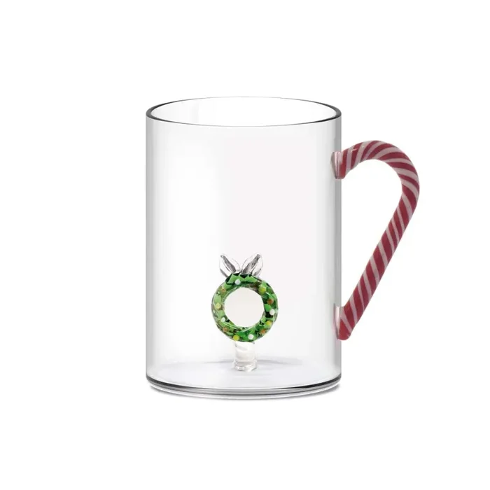 WD LifeStyle Tazza Vetro Borosilicato Cc 420 Ml Decoro Ghirlanda di Natale Saldi