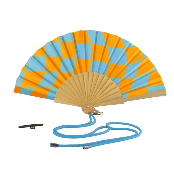 WD LifeStyle Ventaglio in Legno e Tessuto Decoro Scacchi con Porta Cellulare Giallo Celeste Saldi